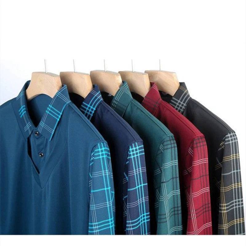 Men's Long Sleeve  polo shirt Lapel Loose Stripe Bottom