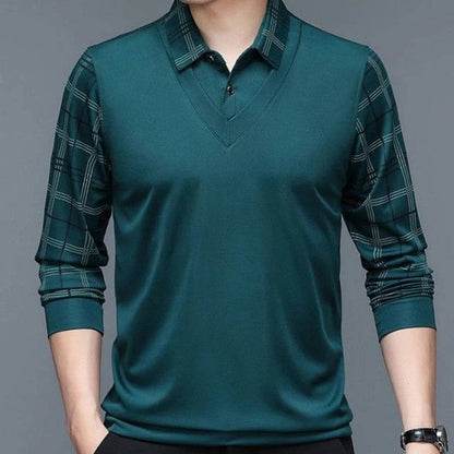 Men's Long Sleeve  polo shirt Lapel Loose Stripe Bottom