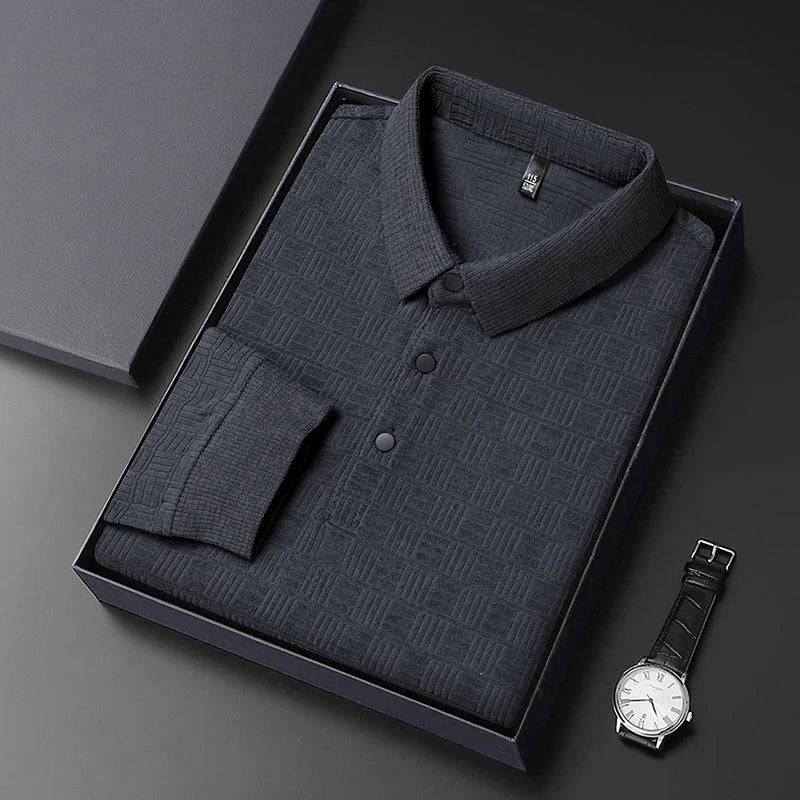 Long Sleeve Cotton Linen Plaid Polo Shirt Men's - Xmaker