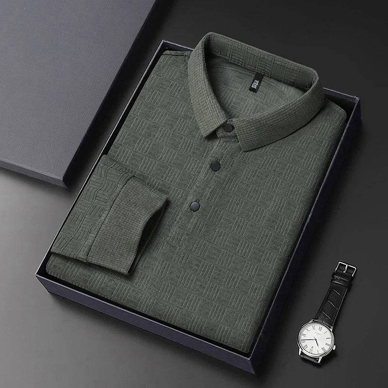 Long Sleeve Cotton Linen Plaid Polo Shirt Men's - Xmaker