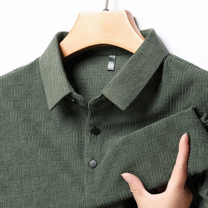 Long Sleeve Cotton Linen Plaid Polo Shirt Men's