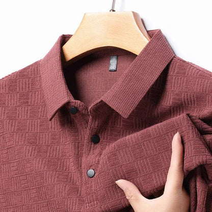 Long Sleeve Cotton Linen Plaid Polo Shirt Men's