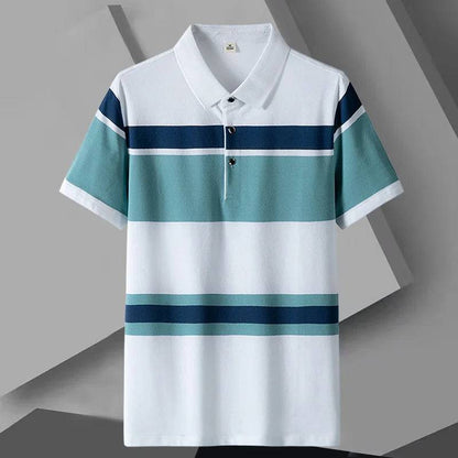 Men Classic Striped Cotton Short-Sleeved Business Casual Polo Shirt