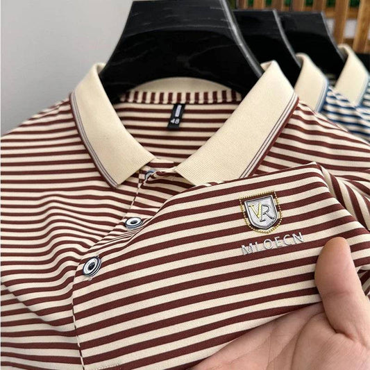 Men's Striped Cotton Business Casual Short Sleeved POLO Shirt