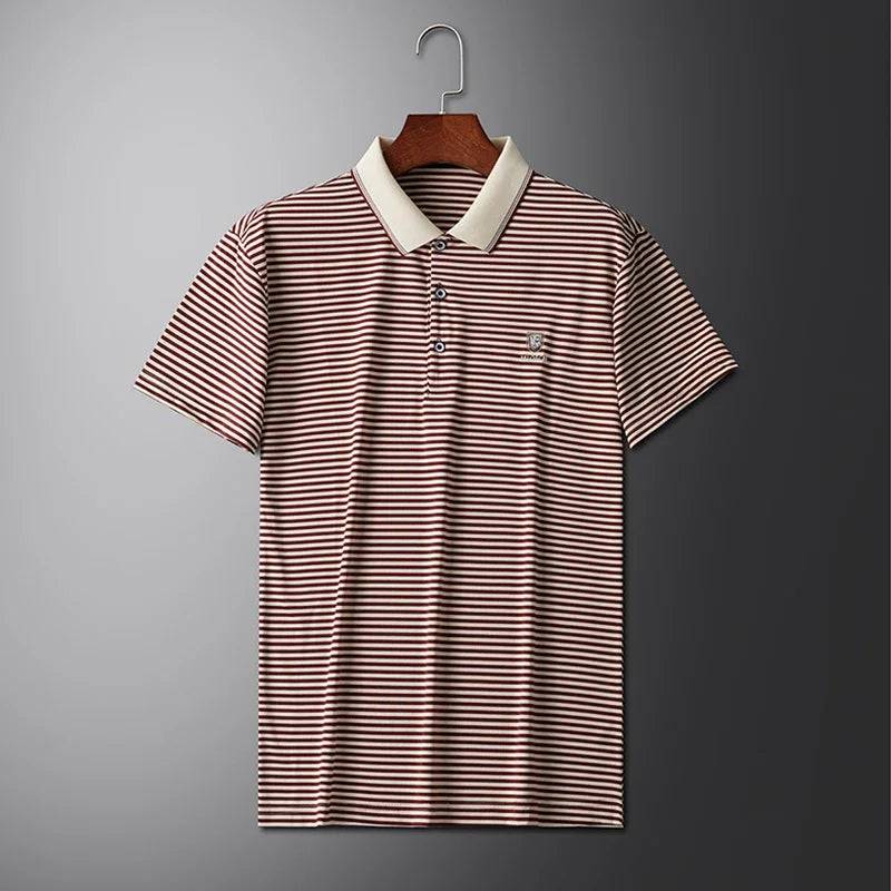 Men's Striped Cotton Business Casual Short Sleeved POLO Shirt