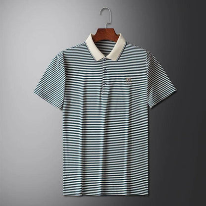 Men's Striped Cotton Business Casual Short Sleeved POLO Shirt