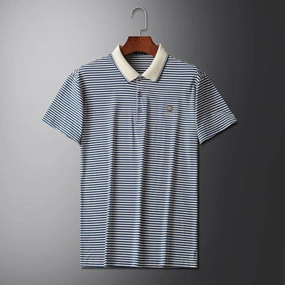 Men's Striped Cotton Business Casual Short Sleeved POLO Shirt