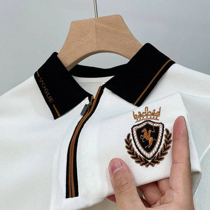 Men business casual embroidery long sleeved polo shirt