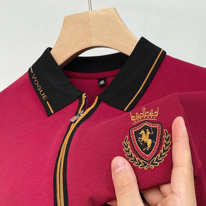 Men business casual embroidery long sleeved polo shirt