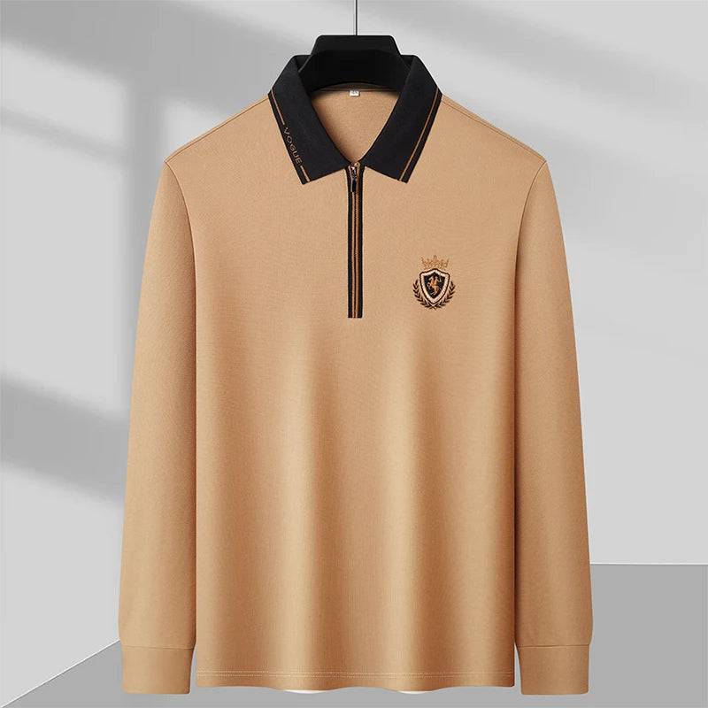 Men business casual embroidery long sleeved polo shirt