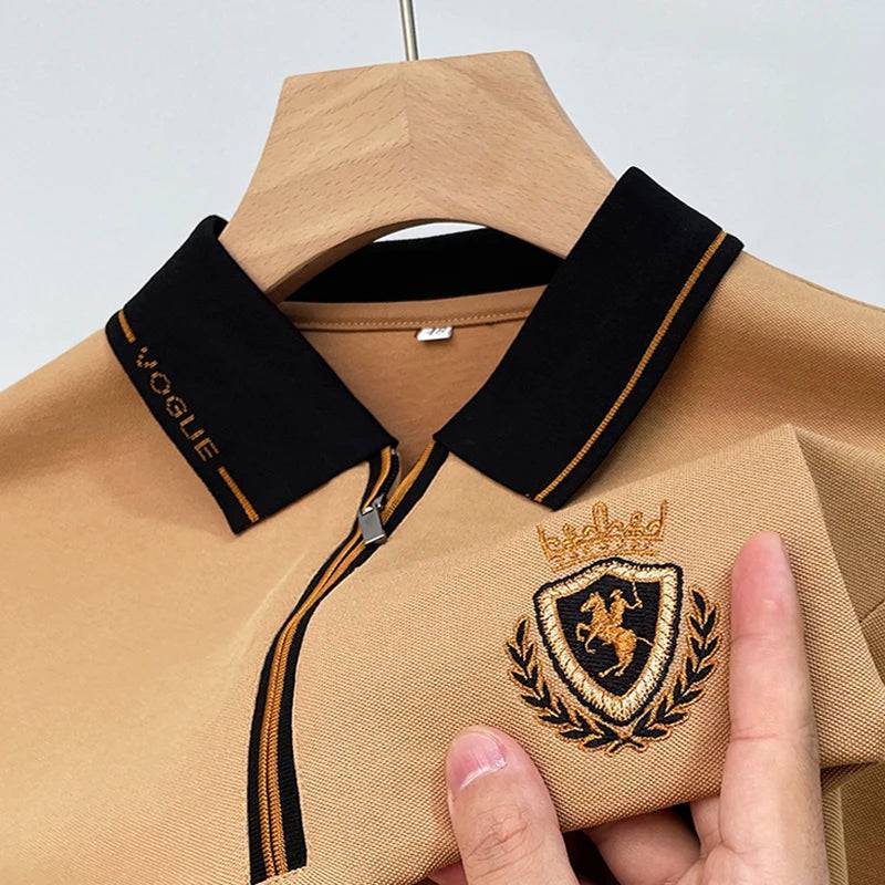 Men business casual embroidery long sleeved polo shirt