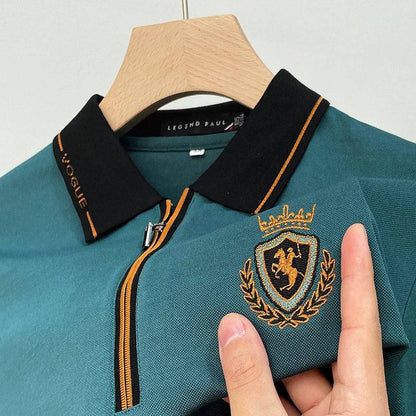 Men business casual embroidery long sleeved polo shirt