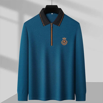 Men business casual embroidery long sleeved polo shirt