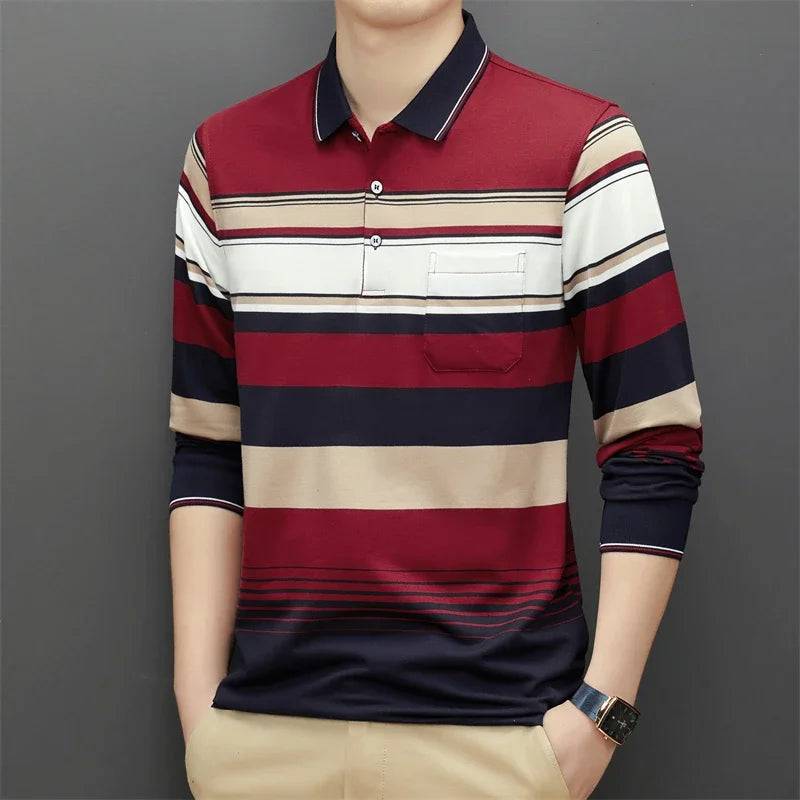 Men's Casual Long Sleeve Polo Shirt Solid Color Top