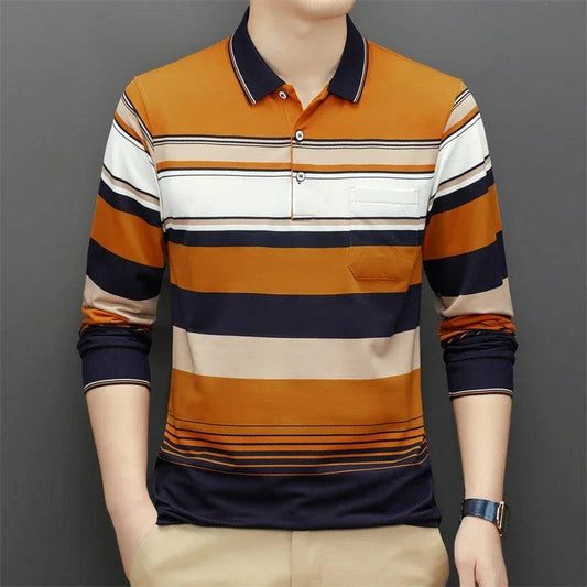 Men's Casual Long Sleeve Polo Shirt Solid Color Top