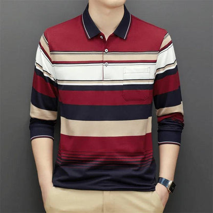 Men's Casual Long Sleeve Polo Shirt Solid Color Top