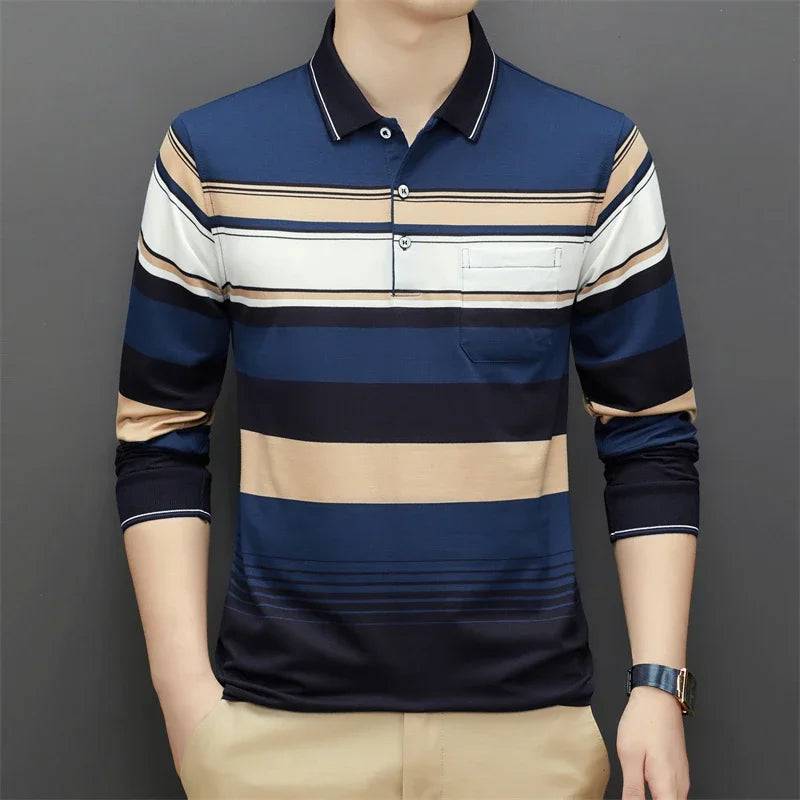 Men's Casual Long Sleeve Polo Shirt Solid Color Top