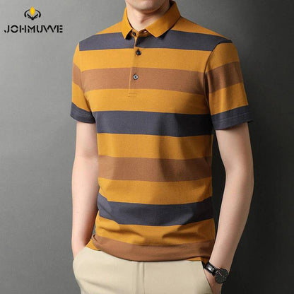 Men's knitted short sleeved polo shirt, summer breathable and comfortable top