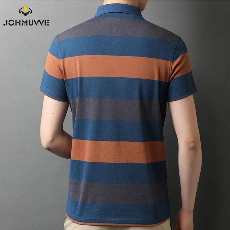 Men's knitted short sleeved polo shirt, summer breathable and comfortable top