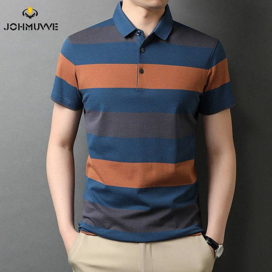 Men's knitted short sleeved polo shirt, summer breathable and comfortable top