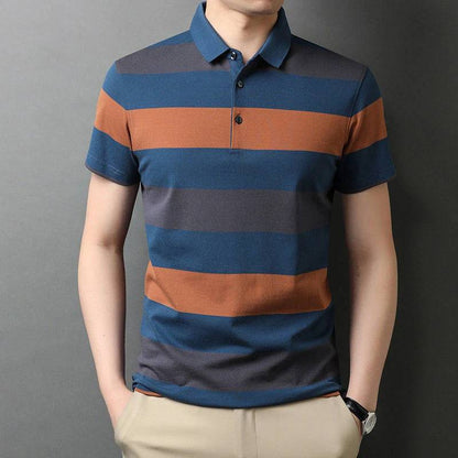 Men's knitted short sleeved polo shirt, summer breathable and comfortable top