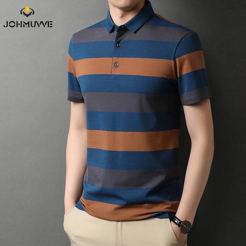 Men's knitted short sleeved polo shirt, summer breathable and comfortable top