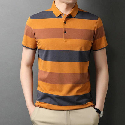 Men's knitted short sleeved polo shirt, summer breathable and comfortable top