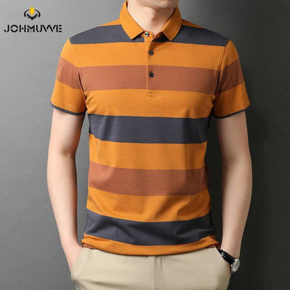 Men's knitted short sleeved polo shirt, summer breathable and comfortable top