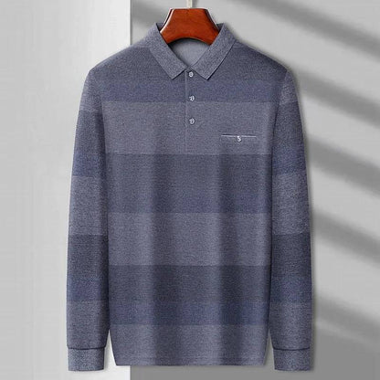 Men's Casual Stripe Plaid Long Sleeve Polo Shirt Solid Polo Top