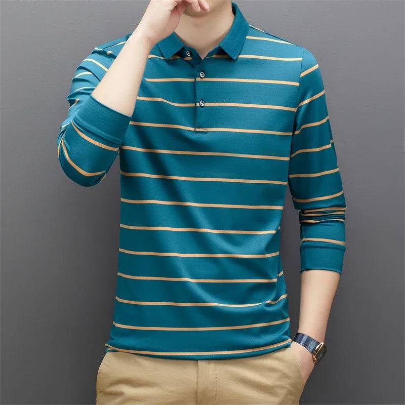 Men's Casual Long Sleeve Polo Shirt Solid Color Top