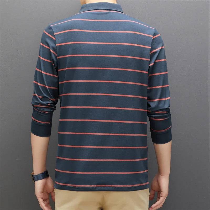 Men's Casual Long Sleeve Polo Shirt Solid Color Top