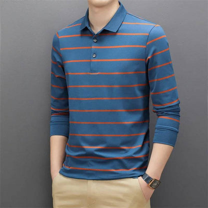 Men's Casual Long Sleeve Polo Shirt Solid Color Top