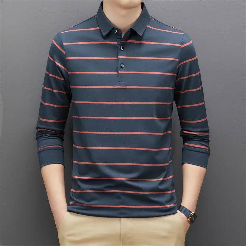 Men's Casual Long Sleeve Polo Shirt Solid Color Top