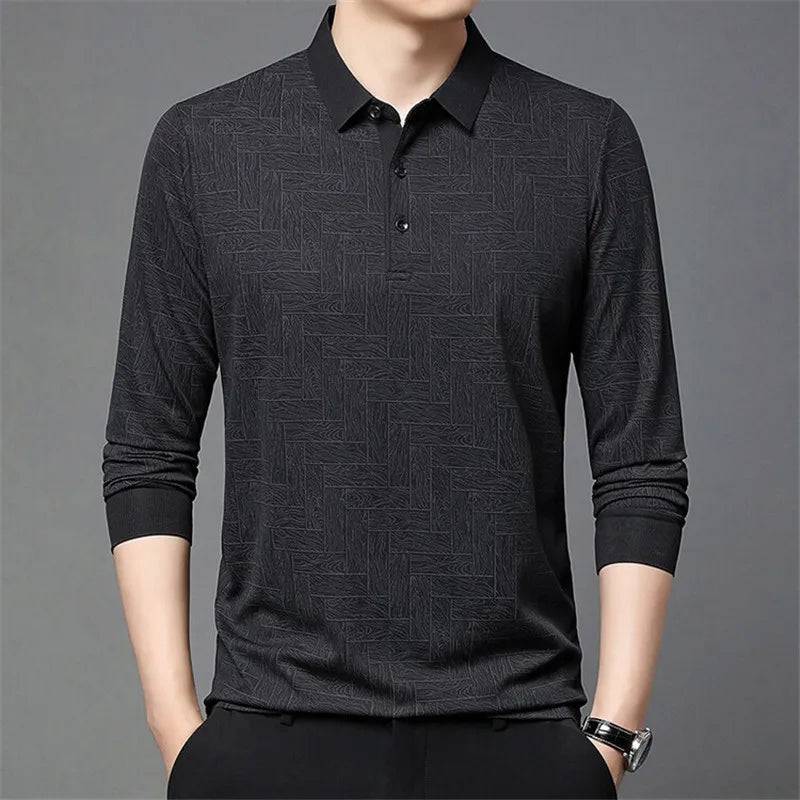 Men's Polo Plaid Long Sleeve  Loose Casual Polos Shirt