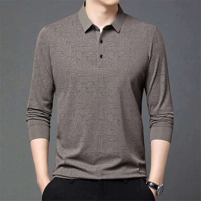 Men's Polo Plaid Long Sleeve  Loose Casual Polos Shirt