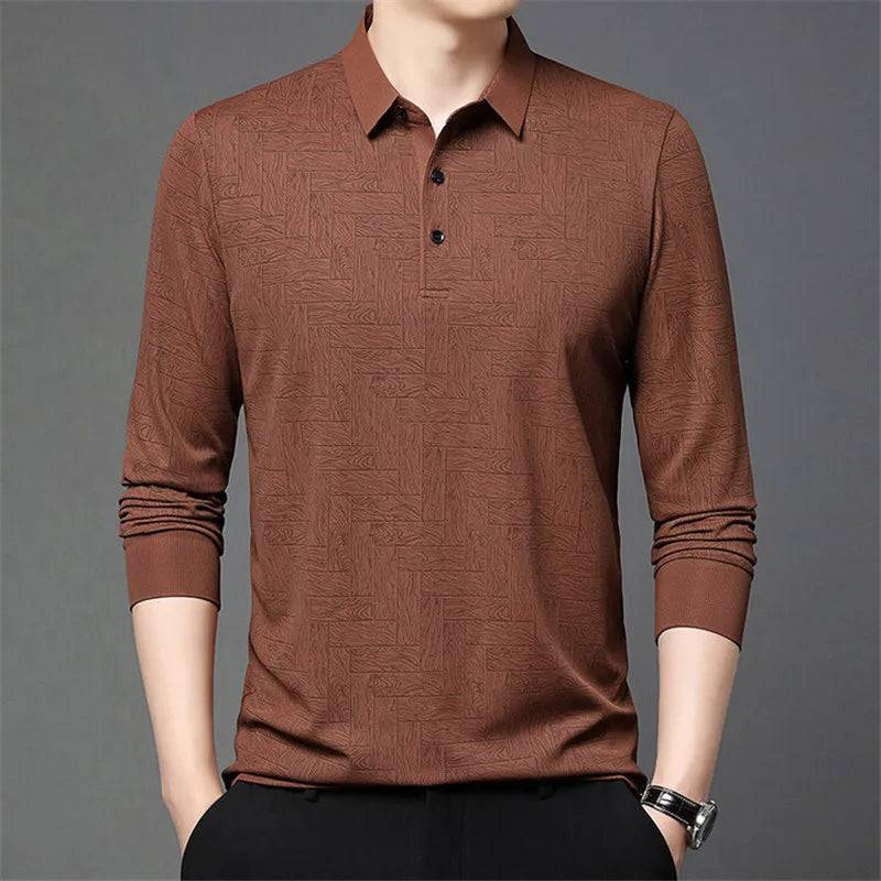 Men's Polo Plaid Long Sleeve  Loose Casual Polos Shirt