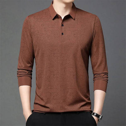 Men's Polo Plaid Long Sleeve  Loose Casual Polos Shirt