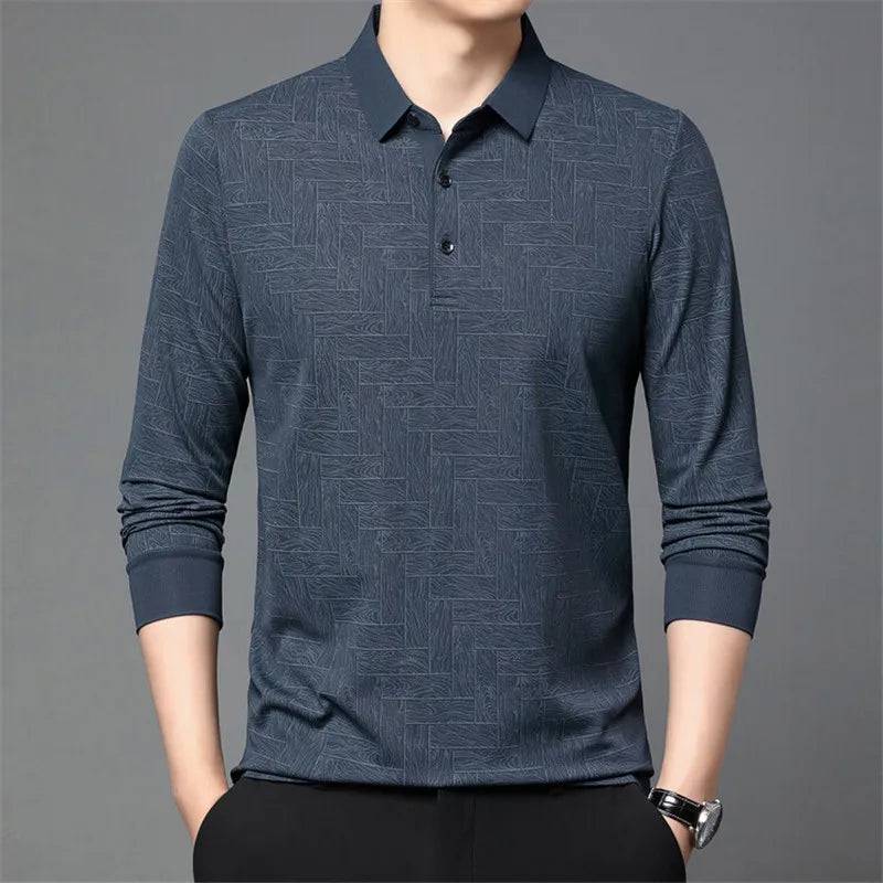 Men's Polo Plaid Long Sleeve  Loose Casual Polos Shirt