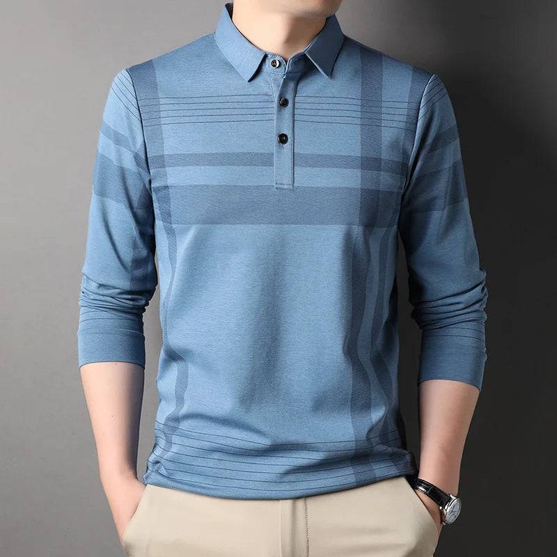 Silk Polo Shirt Men Long Sleeve Men