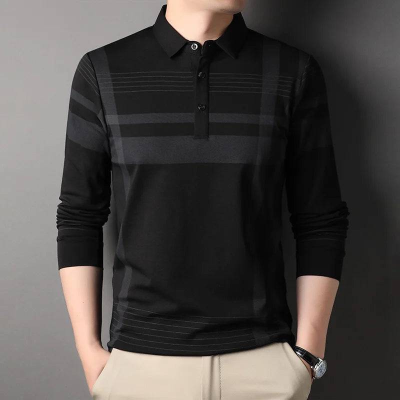 Silk Polo Shirt Men Long Sleeve Men