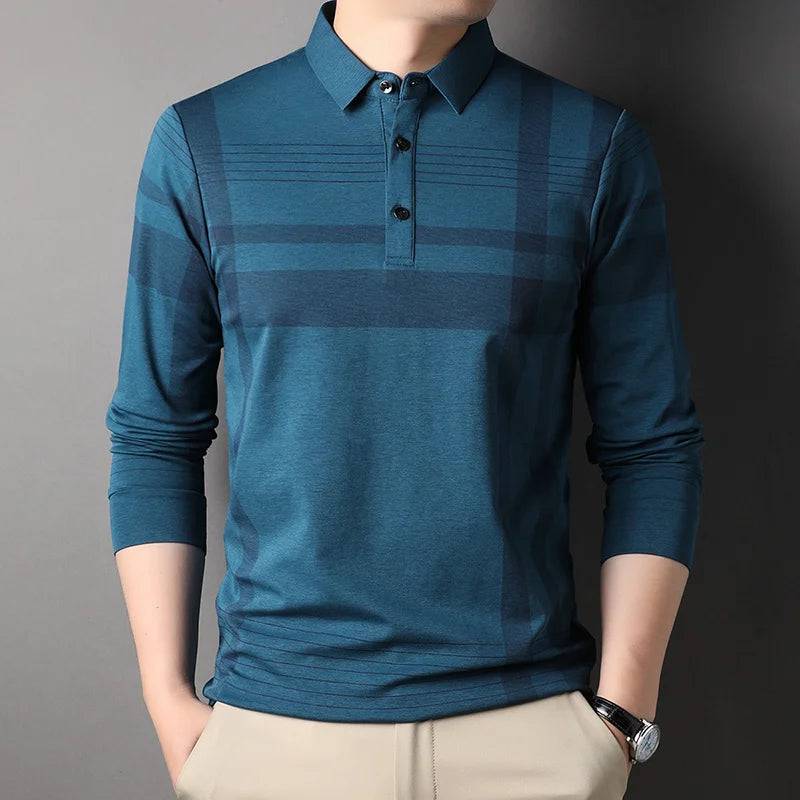 Silk Polo Shirt Men Long Sleeve Men