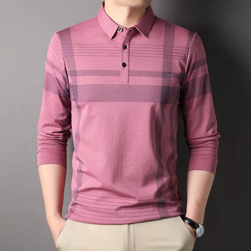 Silk Polo Shirt Men Long Sleeve Men