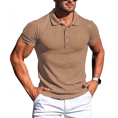 Men Stripe Elasticity Short Sleeve Polo Shirts Stand Collar