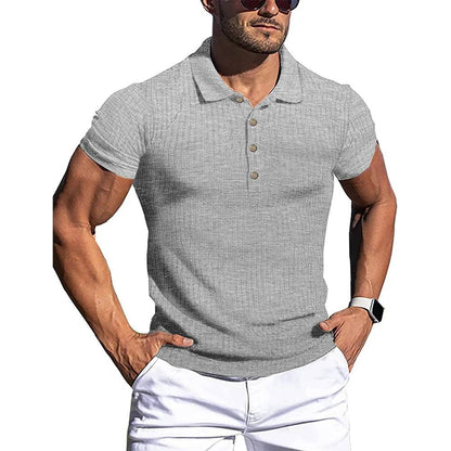 Men Stripe Elasticity Short Sleeve Polo Shirts Stand Collar