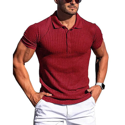 Men Stripe Elasticity Short Sleeve Polo Shirts Stand Collar