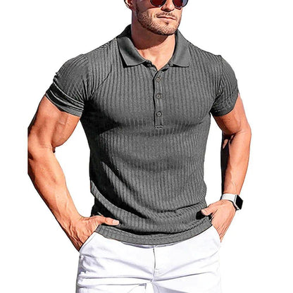 Men Stripe Elasticity Short Sleeve Polo Shirts Stand Collar