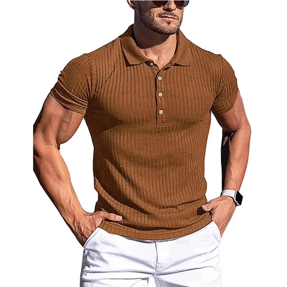 Men Stripe Elasticity Short Sleeve Polo Shirts Stand Collar