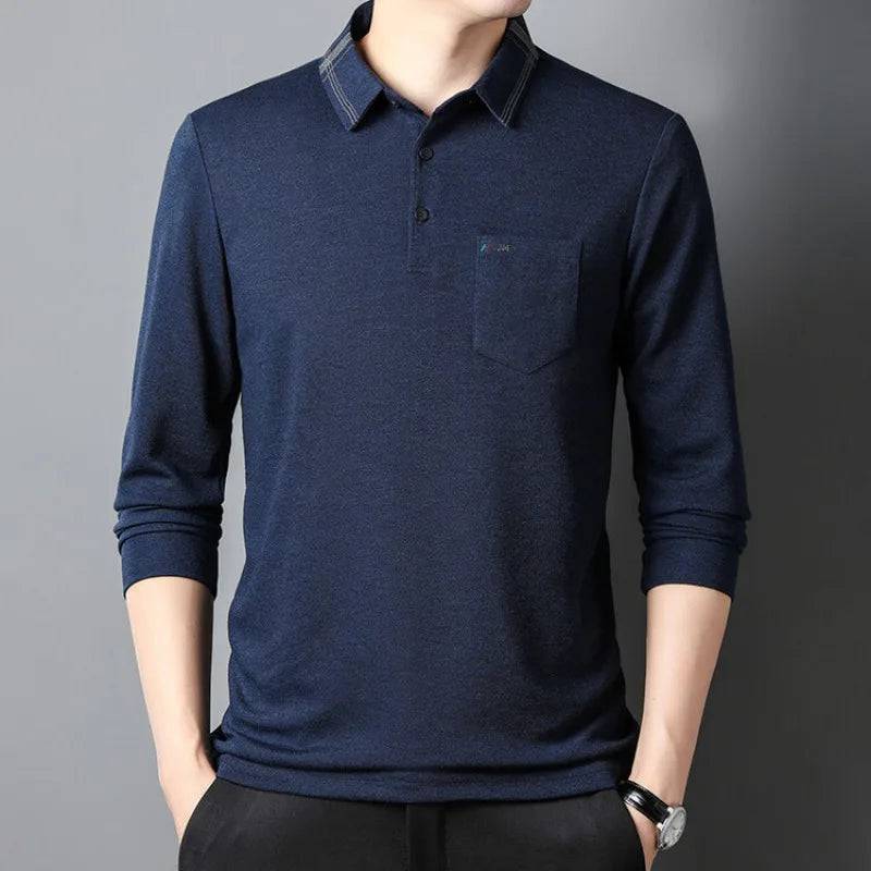 Men Shirts Casual Loose Thin Long Sleeved Polo Shirt