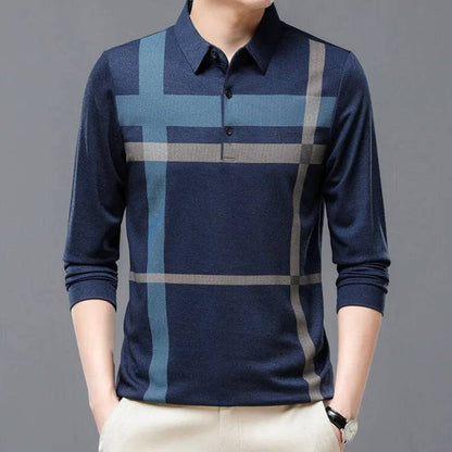 Men Shirts Casual Loose Thin Long Sleeved Polo Shirt