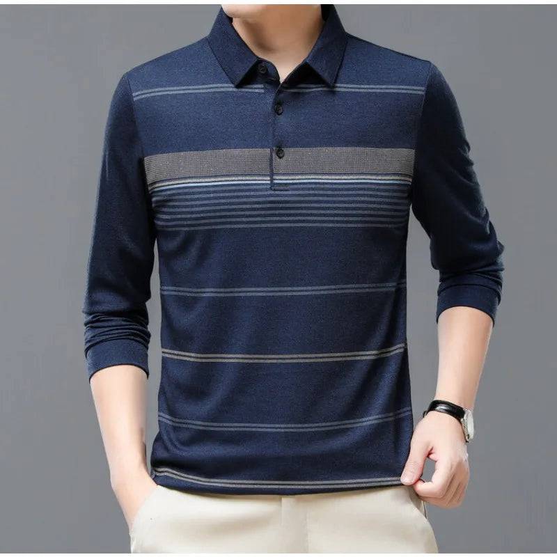 Men Shirts Casual Loose Thin Long Sleeved Polo Shirt